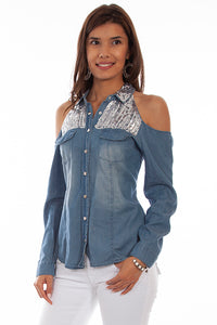 Scully Open Shoulder Top with Sequins!!- DROP SHIP