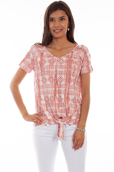 Scully Lattice Sleeve Tie Front Top