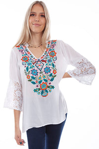 Scully Embroidered Blouse With Crochet Sleeves!!- DROP SHIP