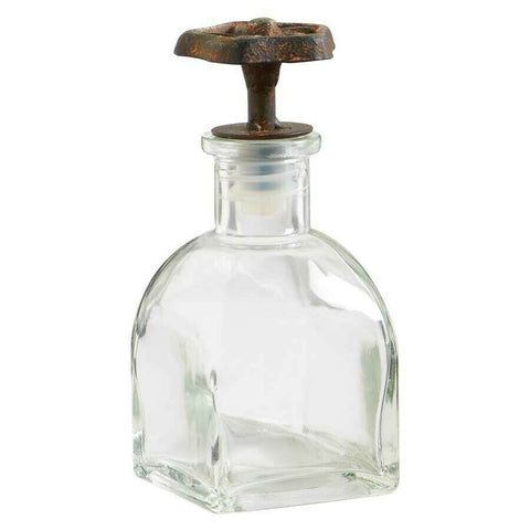 5.5" Tall Square Glass Bottle w/Metal Water Faucet Knob Lid