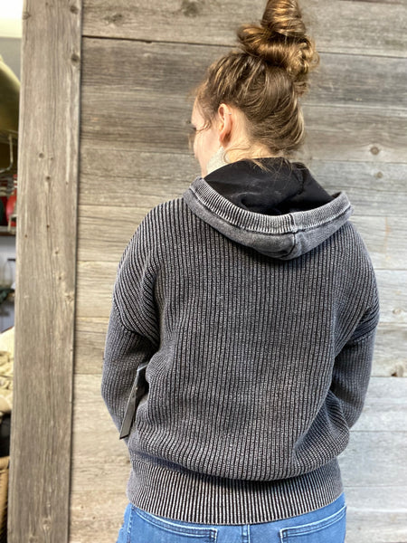 Tribal Long Sleeve Charcoal Henley Hooded Sweater