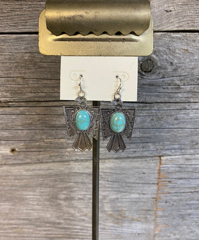 Turquoise Thunder Bird Tooled Earrings