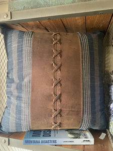 Fabric & Leather Tie Throw Pillow