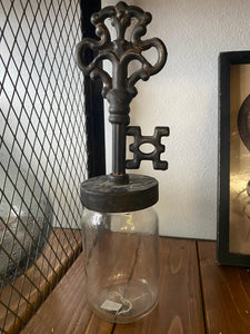 Glass Jar W/ Metal Key Decorative Lid