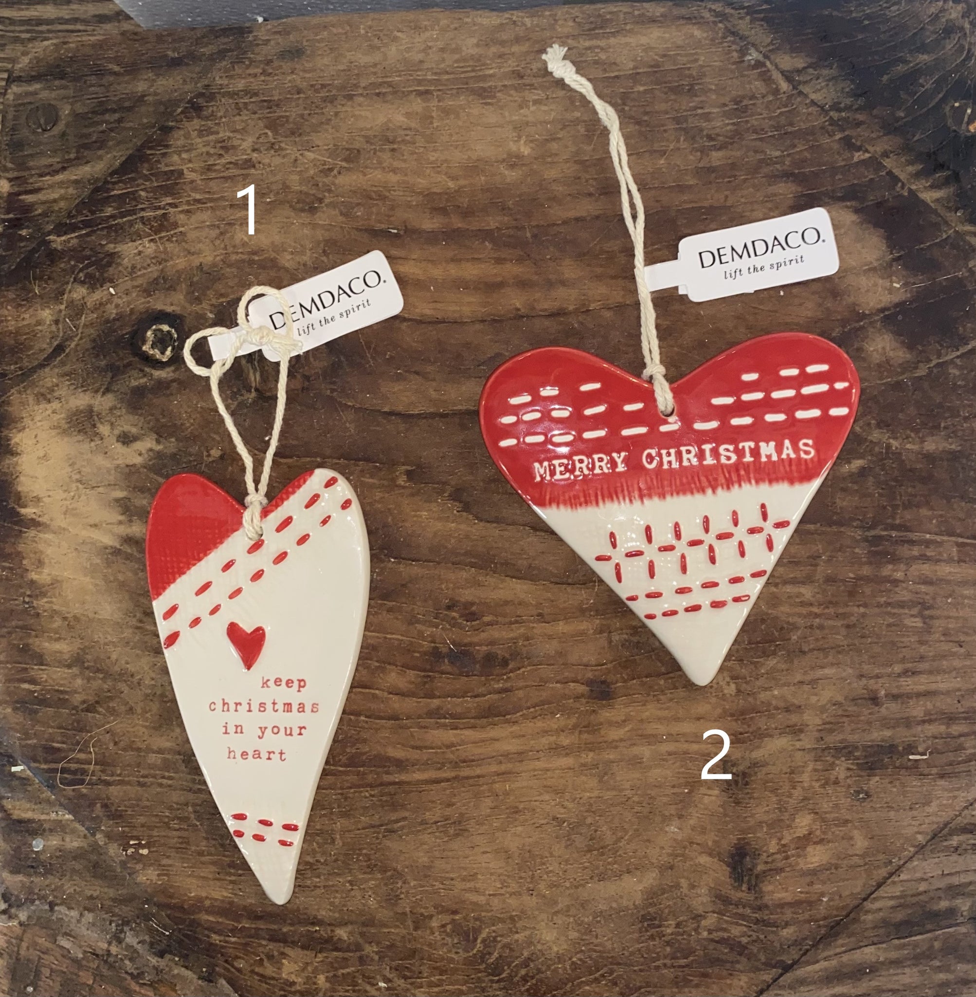 Red and White Heart Ornaments; Two Styles