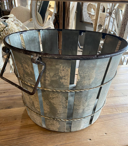 Distressed Metal Double Handle Basket