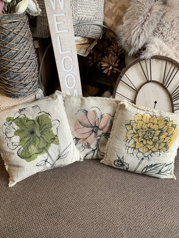 Floral Printed Linen Pillow, 3 Styles