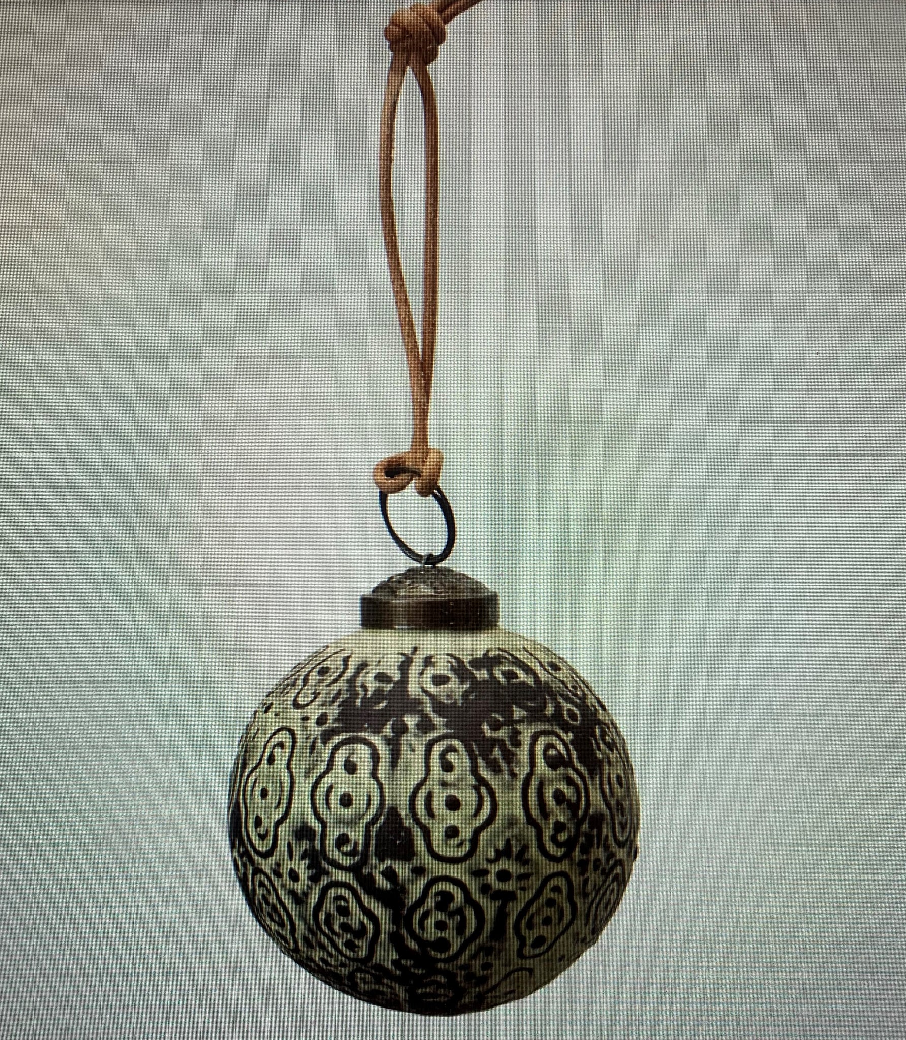 Distressed Embossed Glass Ball Ornament