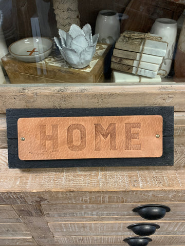 "Home" Embossed Leather & Metal Wall Decor