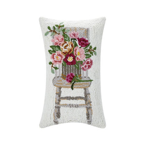 Fresh Flowers On Antique Chair Hooked Pillow