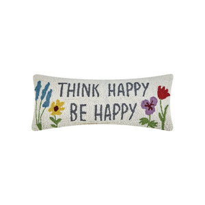 Think Happy Be Happy Hooked Pillow