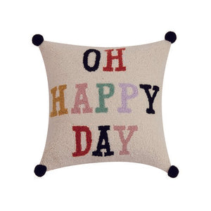 Oh Happy Day W/ Pom Pom Hooked Pillow