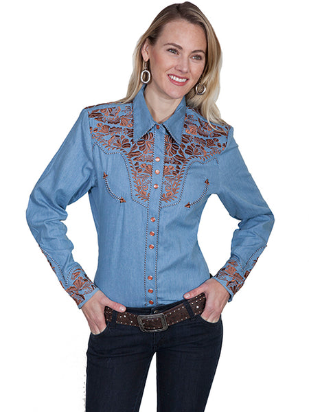 Scully Floral Tooled Embroidered Blouse!!- DROP SHIP