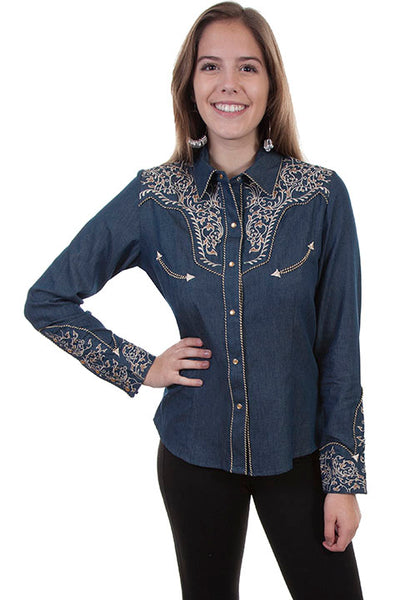Scully Two Tone Floral Embroidered Blouse!!- DROP SHIP