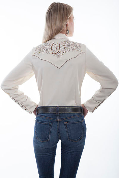 Scully White Floral Horseshoe Embroidered Blouse!!- DROP SHIP