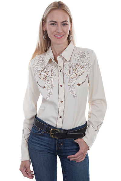 Scully White Floral Horseshoe Embroidered Blouse!!- DROP SHIP