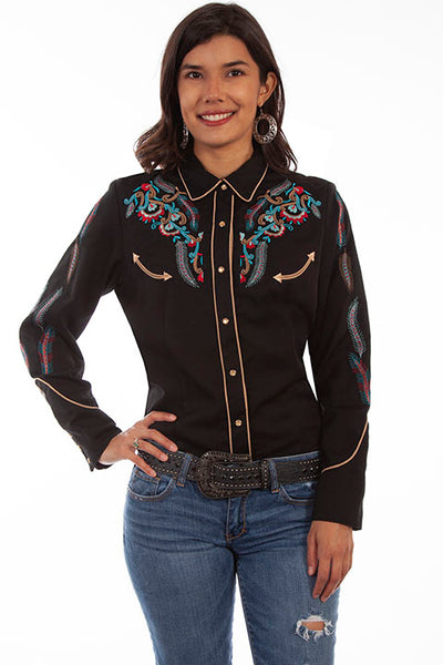 Scully Feather And Floral Embroidered Blouse!!- DROP SHIP