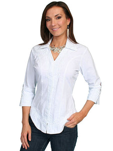 Scully 3/4 Sleeve Point Collar Blouse!!- DROP SHIP