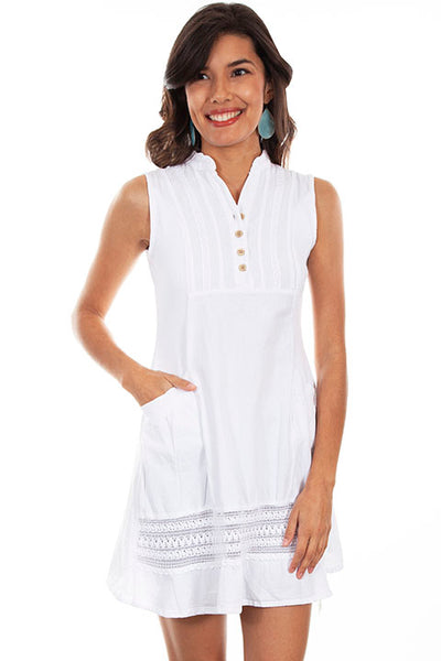 Scully White Cotton Dress with Pockets!!- DROP SHIP