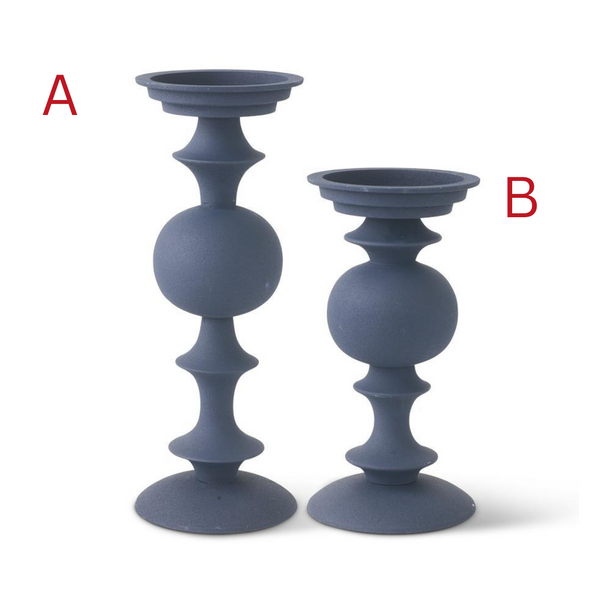 Navy Blue Matte Metal Candleholders - 13.25 Inches