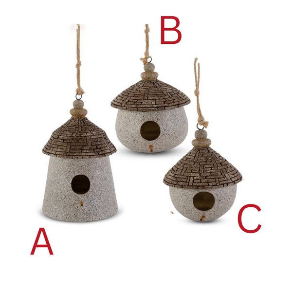 Stone Yurt Birdhouse with rope - Small