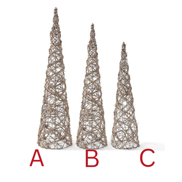 Glittered Rattan and Sisal Cone Trees - Small