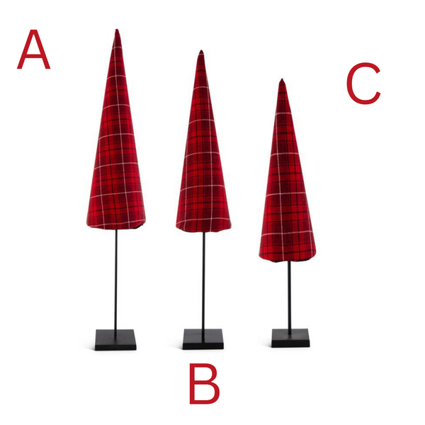 Red Black & white Plaid Cone Tree on spindle - 45 inches