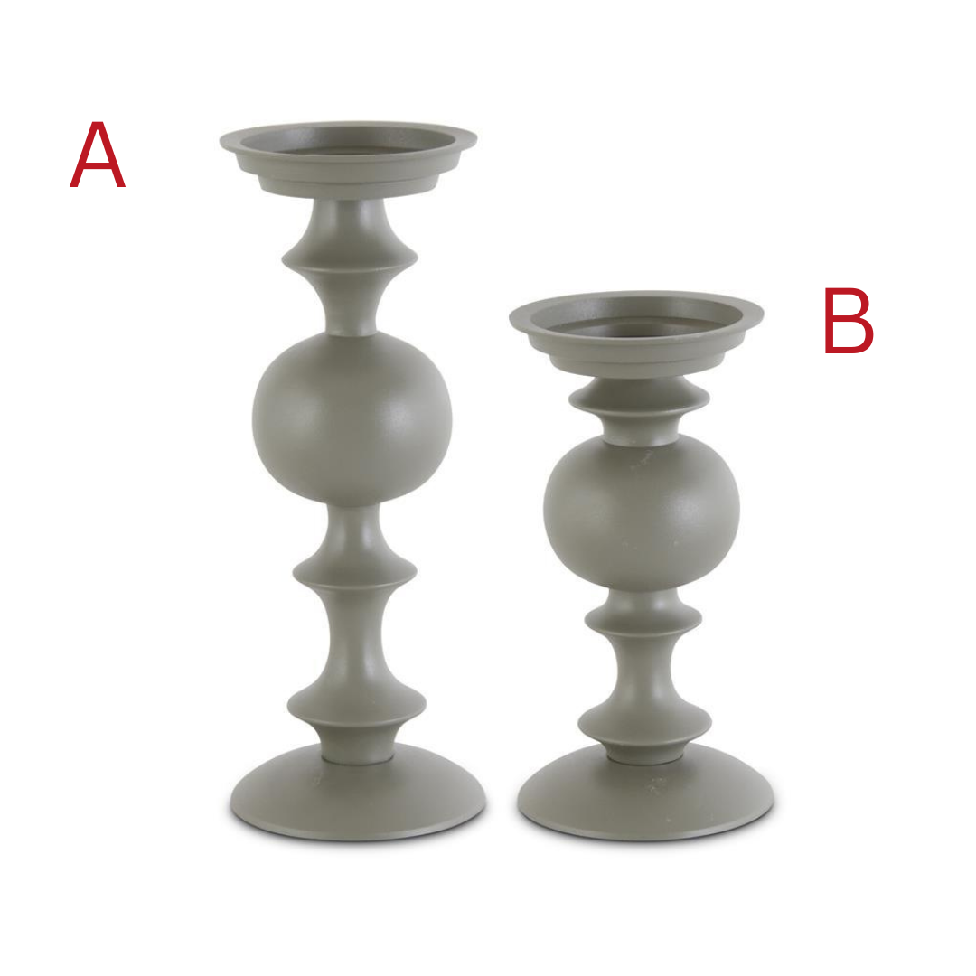 Green Matte Metal Candleholders - 13.25 Inches