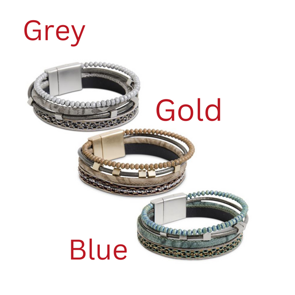 Assorted Four Strap Bead and Cord Magnetic Bracelets