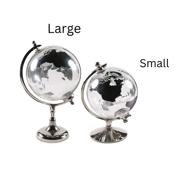 Glass World Globe on Metal Stand - Large