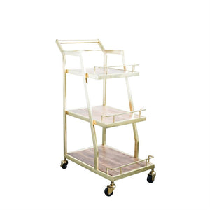 Metal 3-Tier Bar Cart w/ Mango Wood Shelves on Casters