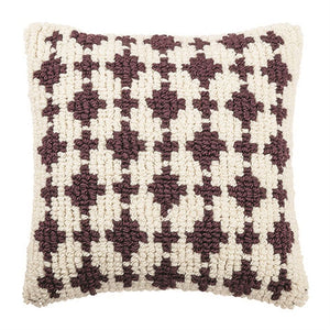 Natural & Plum Color Square Woven Wool Looped Pillow