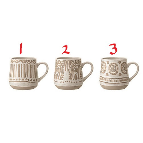 Beige Stoneware Mug w/ Hand-Painted Underglaze! THREE Style Options!