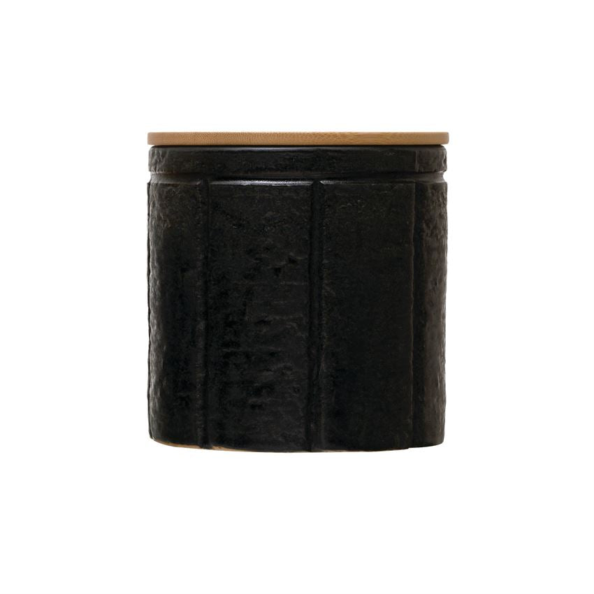 Black Stoneware Canister with Bamboo Lid
