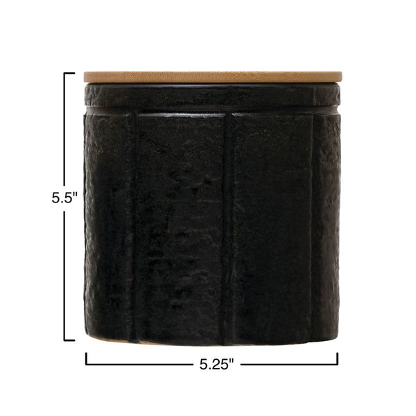 Black Stoneware Canister with Bamboo Lid