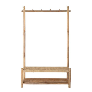 Rattan & Woven Jute Rope Bench with 4 Hooks & 1 Shelf, Pick Up Only