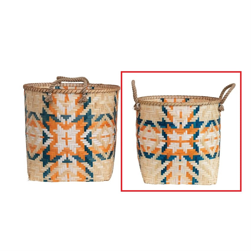 Small Hand-Woven Bamboo Basket with Handles