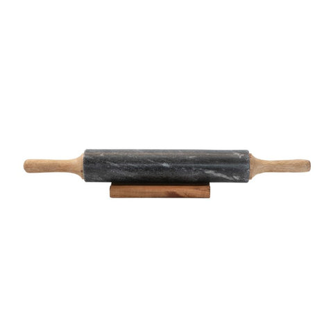 Marble Rolling Pin with Acacia Wood Handles & Holder Set