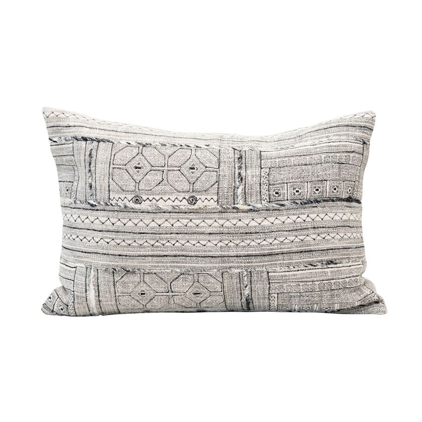 Black & White Embroidered Cotton Lumbar Pillow