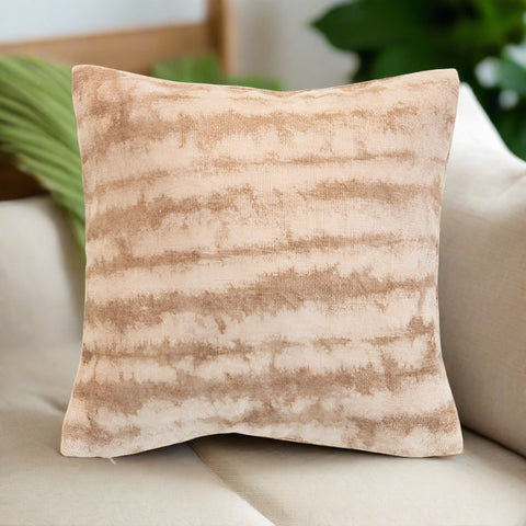 18" Brown & Beige Square Cotton Blend Tie-Dyed Pillow