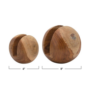 Teakwood Orbs with Cut-Outs, Set of 2
