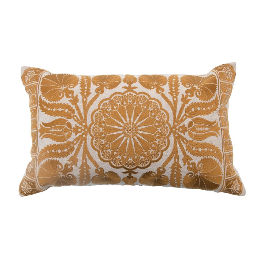 Embroidered Lumbar Pillow with Pattern & Chambray Back