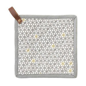 Cotton Pot Holder with Geometric Pattern & Leather Loop