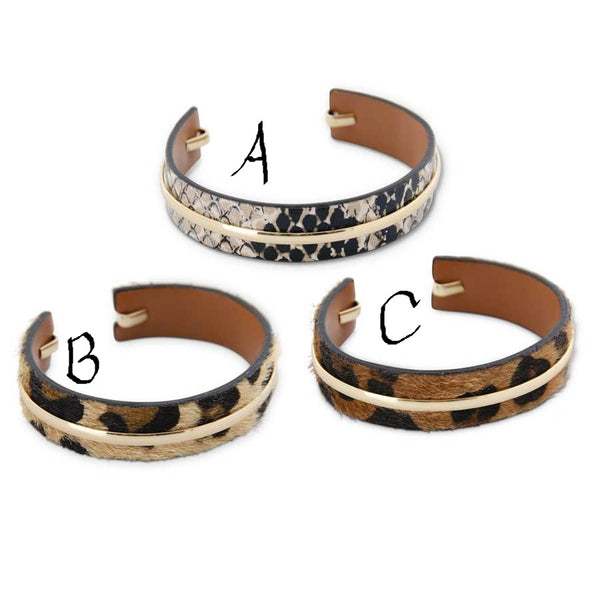 Animal Cuff Bracelets with Metal Band! Three Colors!