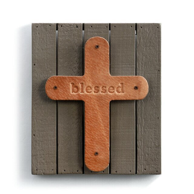 Blessed Plaque Genuine Leather Paulownia Wood