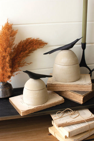 Canister with Wooden Bird Handles Small~