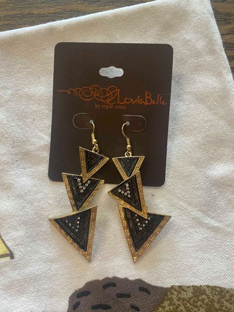 Gold & Black Triangle Earrings