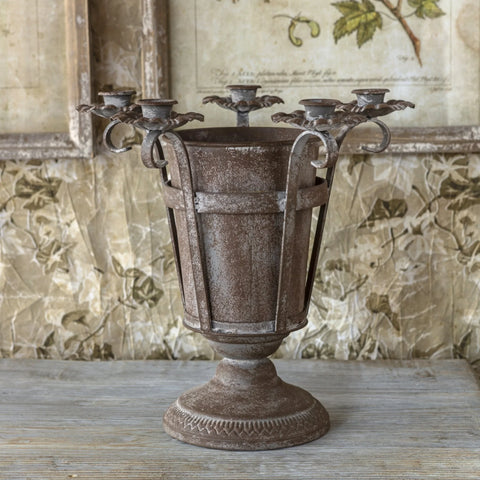 Aged Metal Base With Candle Holders