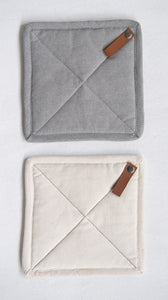 8" Square Cotton Pot Holder w/ Leather Loop! Two Color Options!