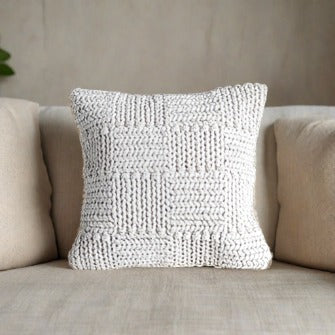 20" Sq Knit Cream Wool Pillow